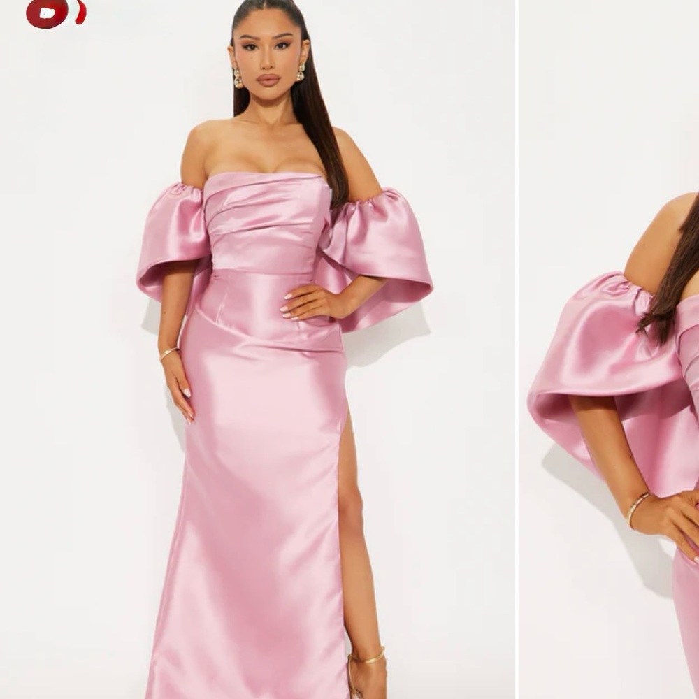 Off-Shoulder Pink Satin Mermaid Gown with Statement Sleeves